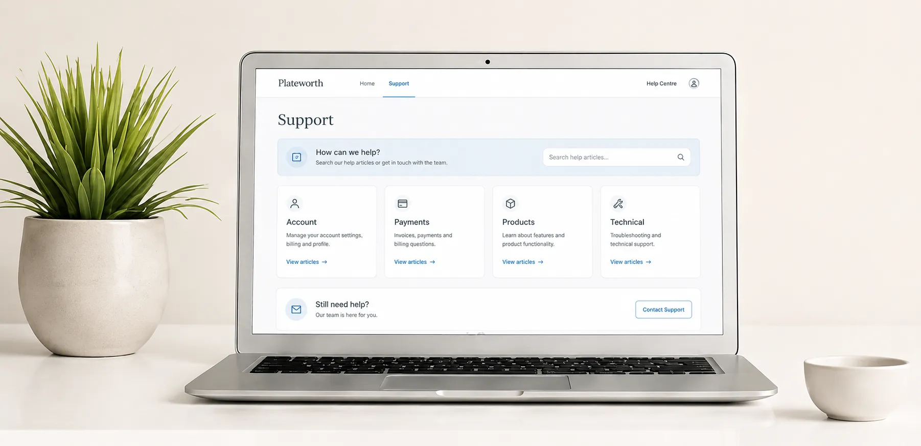 Plateworth support dashboard workspace